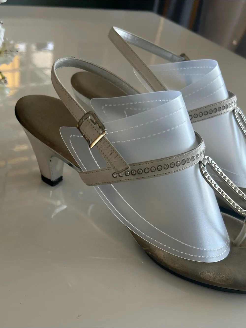 Onex Silver T-Strap Rhinestone Sandals - Picture 2 of 7